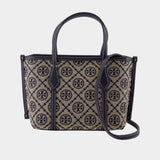 Cabas Perry T-Monogram Mini - Tory Burch - Coton - Bleu