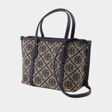 Cabas Perry T-Monogram Mini - Tory Burch - Coton - Bleu