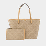 Cabas T-Monogram Zip - Tory Burch - Cuir - Beige