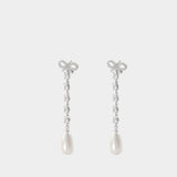 Boucles D'oreilles Bow Pearl Droplet - SELF PORTRAIT - Métal - Argenté