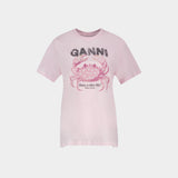 T-Shirt Basic - Ganni - Coton - Rose