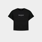 T-Shirt Vintage Print Crop - Balmain - Coton - Noir