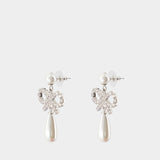 Boucles D'oreilles Pearl Bow Droplet - SELF PORTRAIT - Argent - Blanc