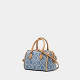 Cabas T-Monogram Petite Barrel - Tory Burch - Coton - Bleu