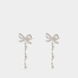 Boucles D'oreilles Bow Tiered Pearl - SELF PORTRAIT - Argent - Blanc