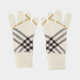 Gants Core Check - Burberry - Cachemire - Blanc