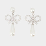 Boucles D'oreilles Pearl Bow Droplet - SELF PORTRAIT - Argent - Blanc