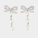 Boucles D'oreilles Bow Tiered Pearl - SELF PORTRAIT - Argent - Blanc