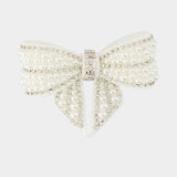 Barrette Pearl Crystal Bow - SELF PORTRAIT - Argent - Blanc