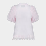 T-Shirt Tulle Overlay Puff Sleeve Lace - Simone Rocha - Coton - Rose