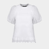 T-Shirt Tulle Overlay Puff Sleeve Lace - Simone Rocha - Coton - Blanc