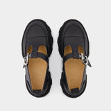 Mocassins Cleated Mary Jane - Ganni - Cuir Synthétique - Noir
