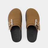 Mules Feminine Buckle - Ganni - Synthétique - Chocolat Fondant