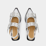Ballerines Feminine Buckle - Ganni - Cuir Synthétique - Argenté