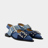 Ballerines Feminine Buckle - Ganni - Coton - Bleu