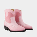Bottes Low Shaft Embroidered Western Mix - Ganni - Synthétique - Rose