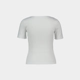 T-Shirt Compact Pointelle - Ganni - Coton - Blanc