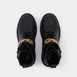 Bottines Vlogo Combat en Cuir Noir