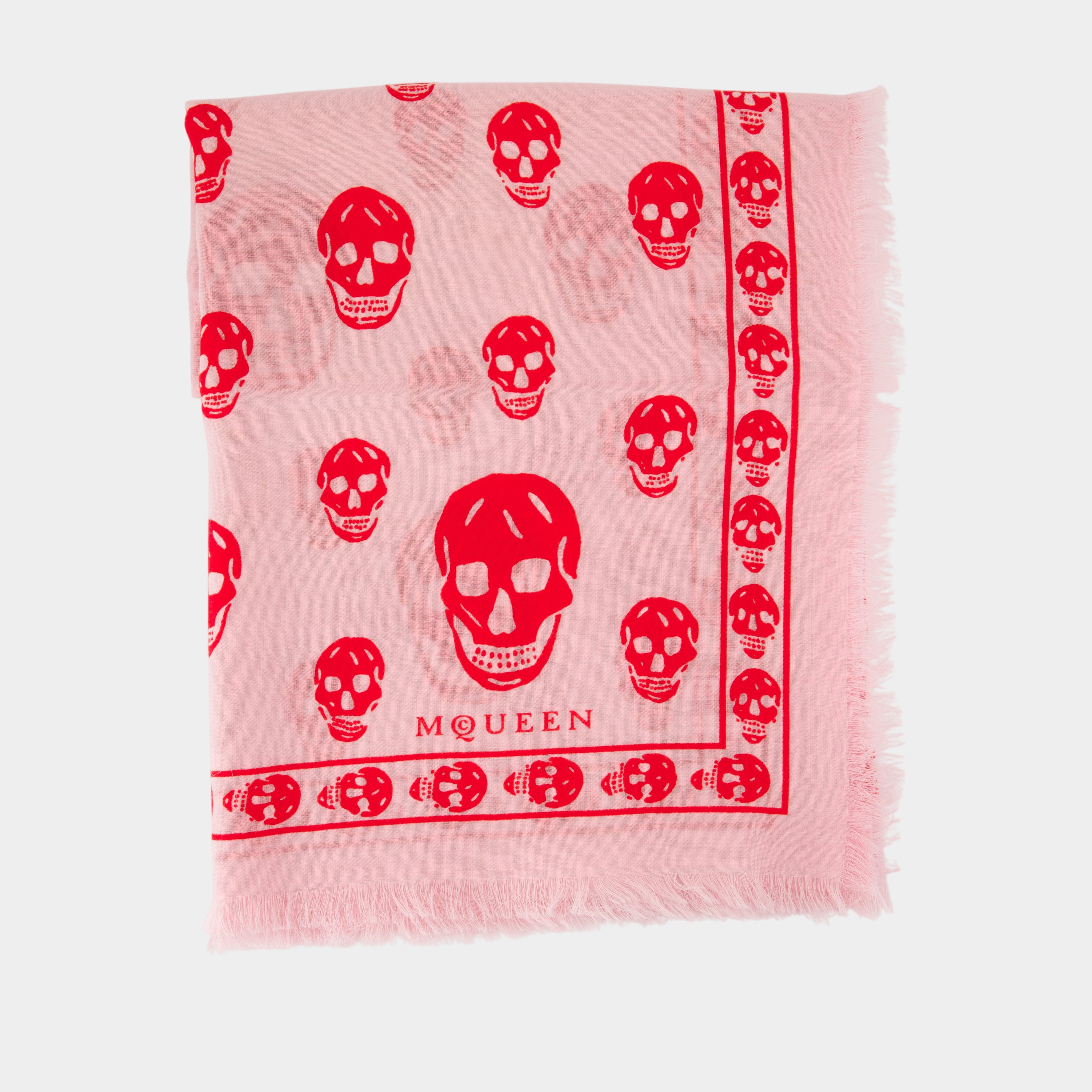 Écharpe Soie Alexander McQueen Motif Crâne Skinny - Couleur Magenta/rose, Neuve Avec étiquettes