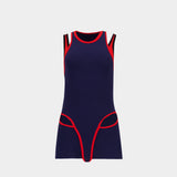 T-Shirt Catsuit Layered - Marine Serre - Coton - Bleu