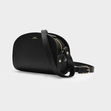 Sac Demi-Lune Mini Noir en cuir de veau lisse
