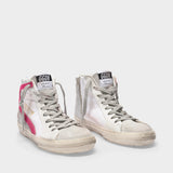 Sneakers Slide en Cuir Blanc/Multicolore