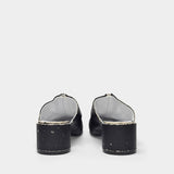 Mules à Talons en Cuir Noir