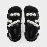 Sandales Multi-Strap Fourrées en Cuir Noir