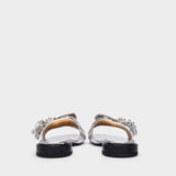 Sandales Plates en Cuir Argenté et Blanc