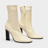 Bottes Hautes Lesly Bicolore en Cuir Beige et Noir