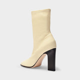 Bottes Hautes Lesly Bicolore en Cuir Beige et Noir