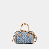 Cabas T-Monogram Petite Barrel - Tory Burch - Coton - Bleu
