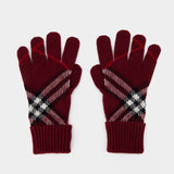 Gants Core Check - Burberry - Cachemire - Bordeaux