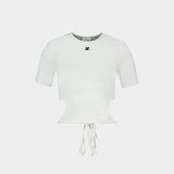 T-Shirt Ribbon Cut Out Contrast - Courreges - Coton - Blanc