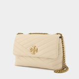 Sac Kira Chevron Small en Cuir Beige