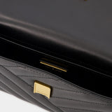 Sac Hobo Kira Chevron Small Flap - Tory Burch - Cuir - Noir