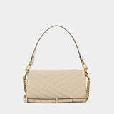 Sac Kira Chevron Flap Shoulder en Cuir Beige