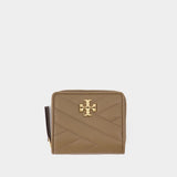 Portefeuille Kira Chevron Bi-Fold en Cuir Beige