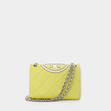 Sac Hobo Mini Fleming - Tory Burch - Cuir - Jaune/Blanc