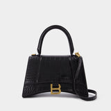 Sac Hourglass Top Handle S en Cuir Embossé Crocodile Noir