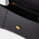 Sac Hourglass Top Handle S en Cuir Embossé Crocodile Noir