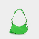 Sac Le Cagole XS en Cuir Embossé Crocodile Vert Fluo