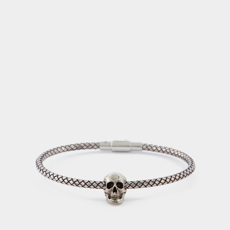 Bracelet en Corde Metallisée Skull en Laiton Argenté