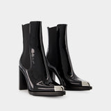Bottines en Cuir Noir/Argent