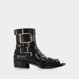 Bottines Boxcar en Cuir Noir/Argent