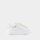 Sneakers Oversized - Alexander McQueen - Cuir - Blanc/Argenté