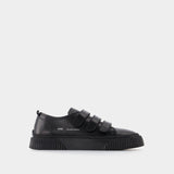Baskets Low-Top Velcro in Cuir Noir