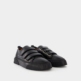 Baskets Low-Top Velcro in Cuir Noir