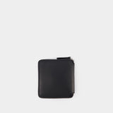 Portefeuille Zippé Carré Tricolor Fox en Cuir Noir