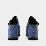 Mules Regenerated Denim Moonogram - Marine Serre - Coton - Bleu